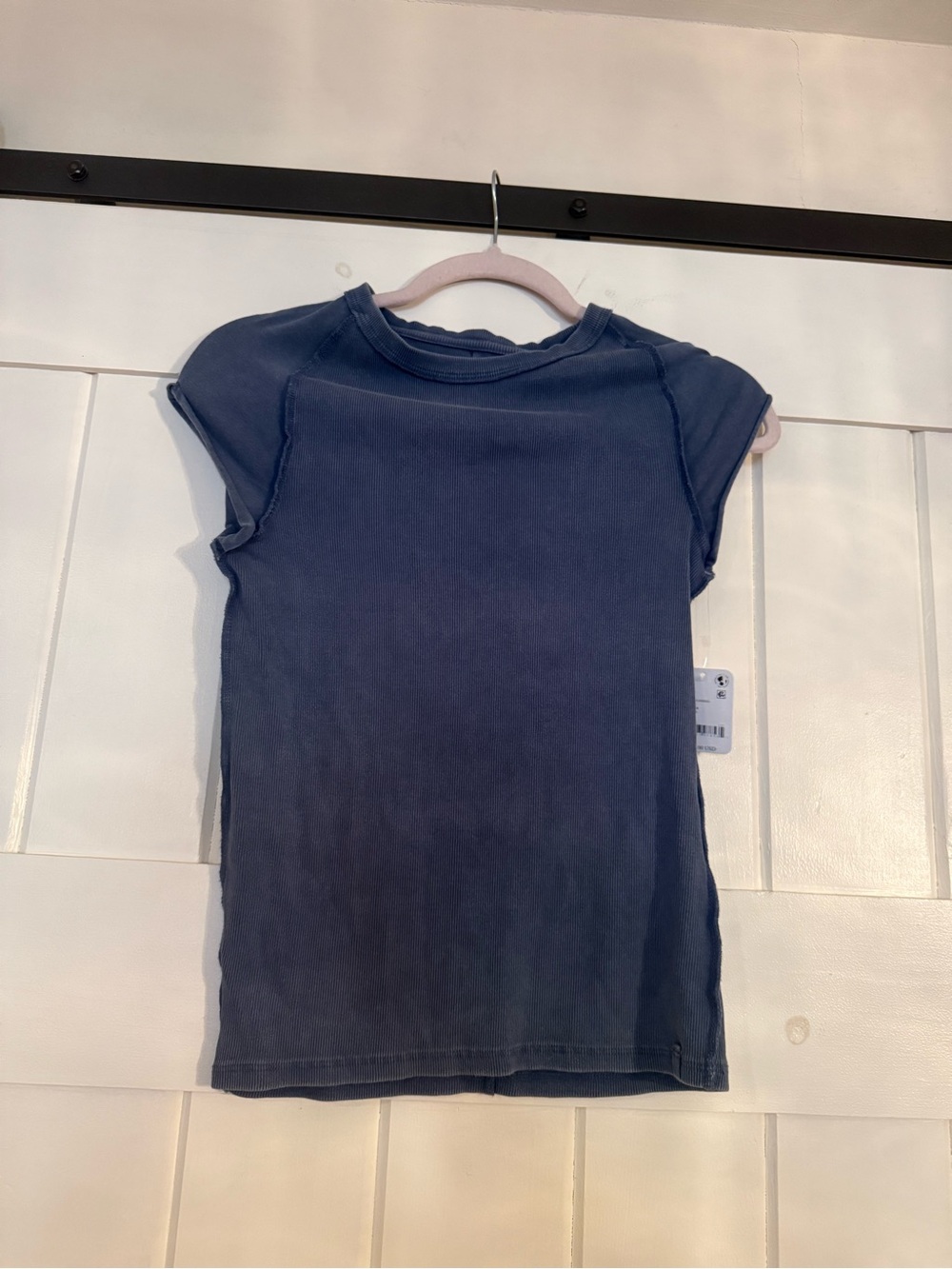 Free People Indigo Washed Short Sleeve Tee